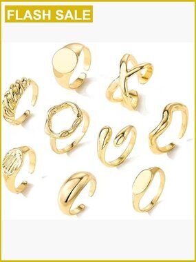 9 Pcs Gold Stackable Rings Set – Adjustable Vintage Knuckle Rings Hypoallergenic